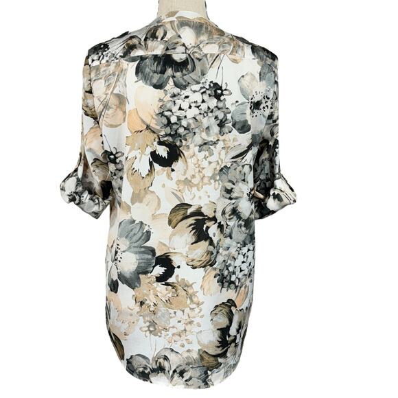 Calvin Klein Medium Top Floral Roll-Tab Sleeves V-Neck Pockets Lightweight Multi - Picture 8 of 12